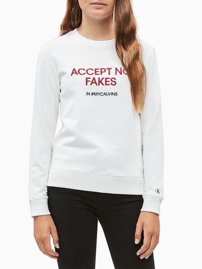 Calvin Klein Ruhák HU727584 | Calvin Klein Slogan Lány Pulóver Világos Fehér